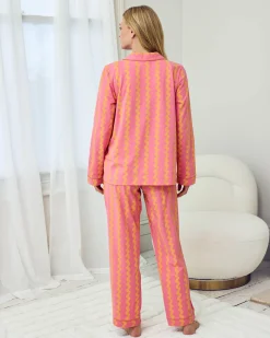 Maternity Organic Cotton Sunset Wavy Stripe Long Pyjama Set