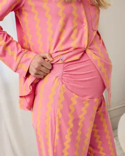 Maternity Organic Cotton Sunset Wavy Stripe Long Pyjama Set