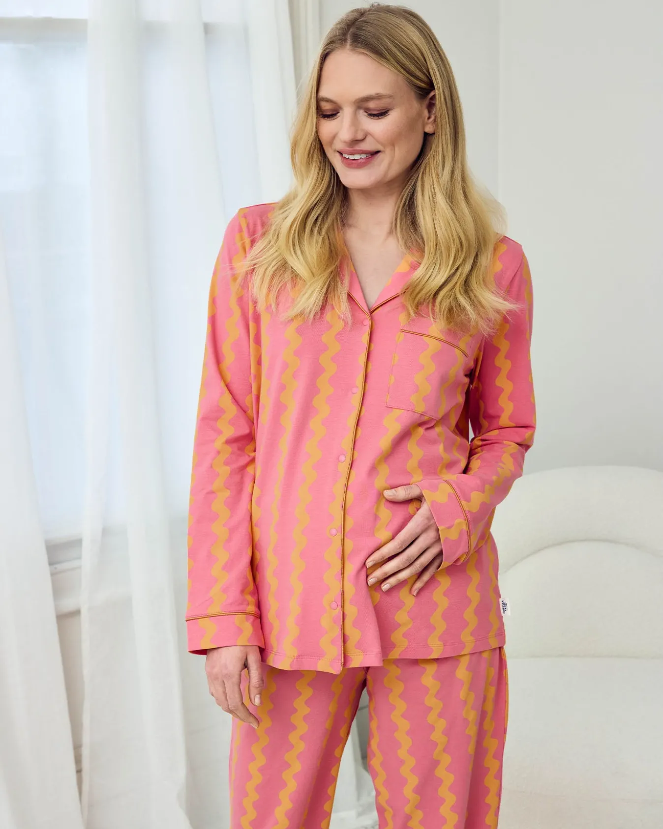 Maternity Organic Cotton Sunset Wavy Stripe Long Pyjama Set