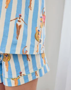 Maternity Organic Cotton Swimming Society Stripe Print Short Pyjama Set