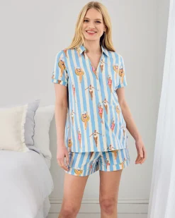 Maternity Organic Cotton Swimming Society Stripe Print Short Pyjama Set