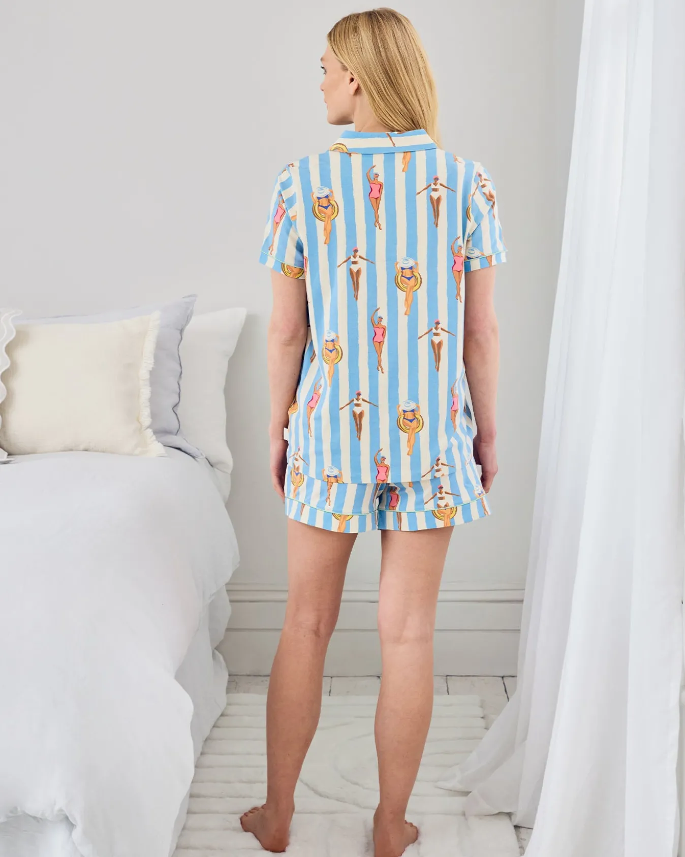 Maternity Organic Cotton Swimming Society Stripe Print Short Pyjama Set