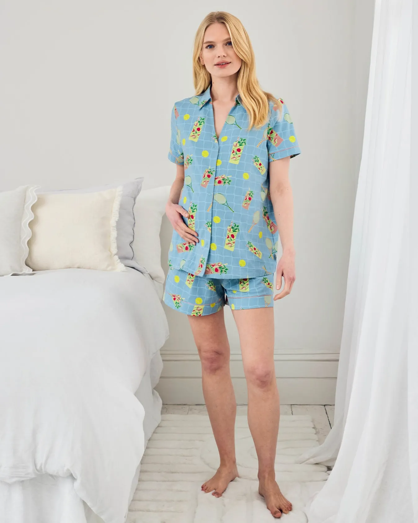 Maternity Organic Cotton Tennis & Cocktails Print Short Pyjama Set