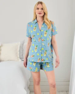 Maternity Organic Cotton Tennis & Cocktails Print Short Pyjama Set