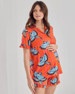 Maternity Parrot Stripe Print Frill Short Pyjama Set