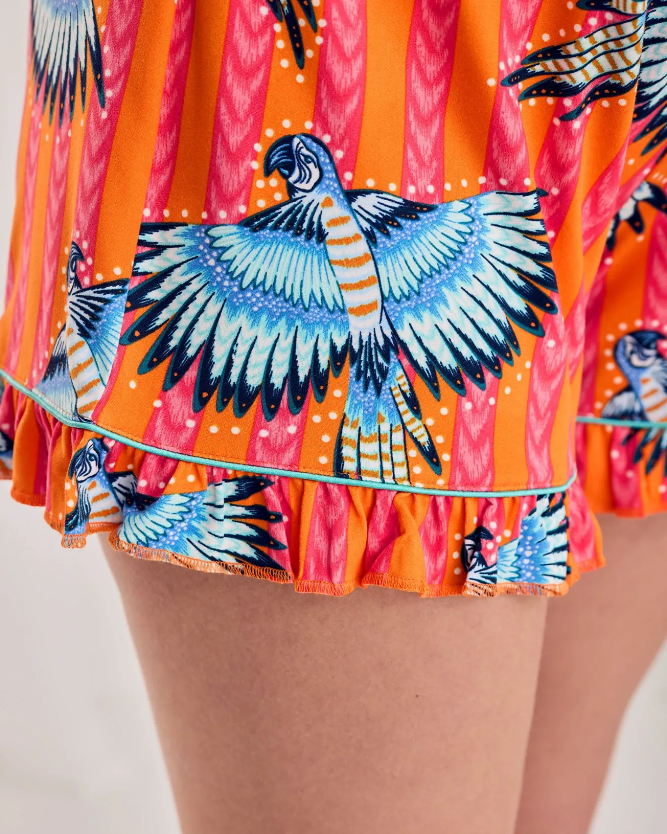 Maternity Parrot Stripe Print Frill Short Pyjama Set