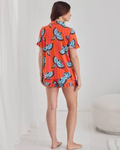 Maternity Parrot Stripe Print Frill Short Pyjama Set