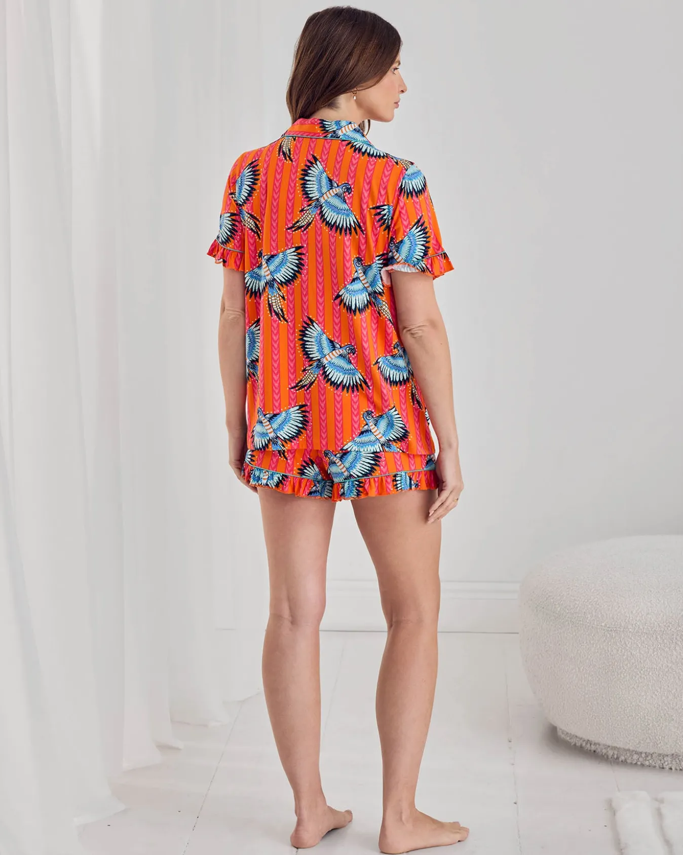 Maternity Parrot Stripe Print Frill Short Pyjama Set