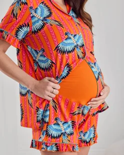 Maternity Parrot Stripe Print Frill Short Pyjama Set