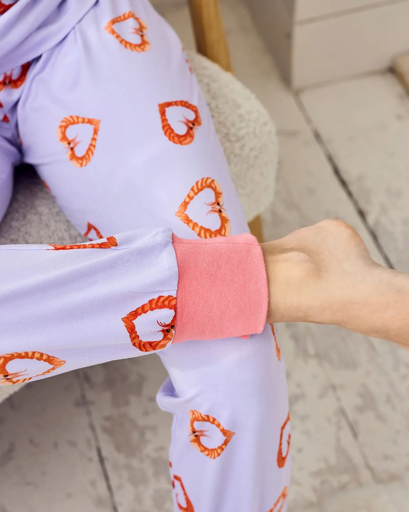 Maternity Shrimp Heart Print Long Pyjama Set