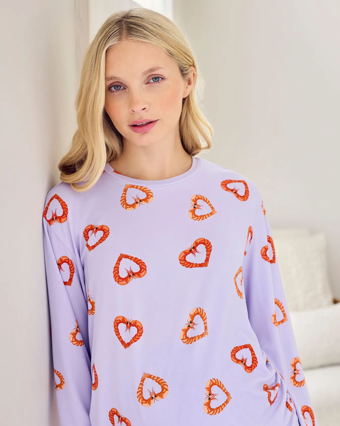 Maternity Shrimp Heart Print Long Pyjama Set