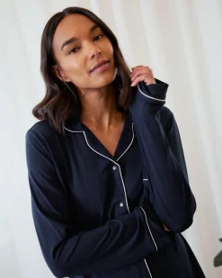 Maternity TENCEL™ Modal Long Button Up Pyjama Set - Navy