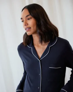 Maternity TENCEL™ Modal Long Button Up Pyjama Set - Navy