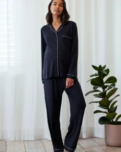 Maternity TENCEL™ Modal Long Button Up Pyjama Set - Navy