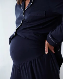 Maternity TENCEL™ Modal Long Button Up Pyjama Set - Navy