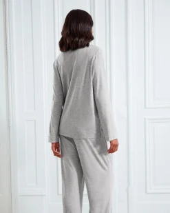 Maternity TENCEL™ Modal Long Button Up Pyjama Set - Grey Marl