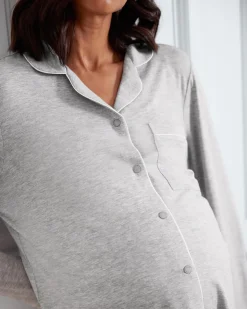 Maternity TENCEL™ Modal Long Button Up Pyjama Set - Grey Marl