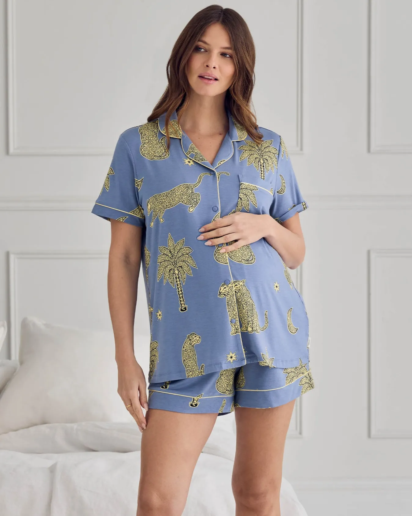 Maternity TENCEL™ Modal Midnight Leopard Print Short Pyjama Set
