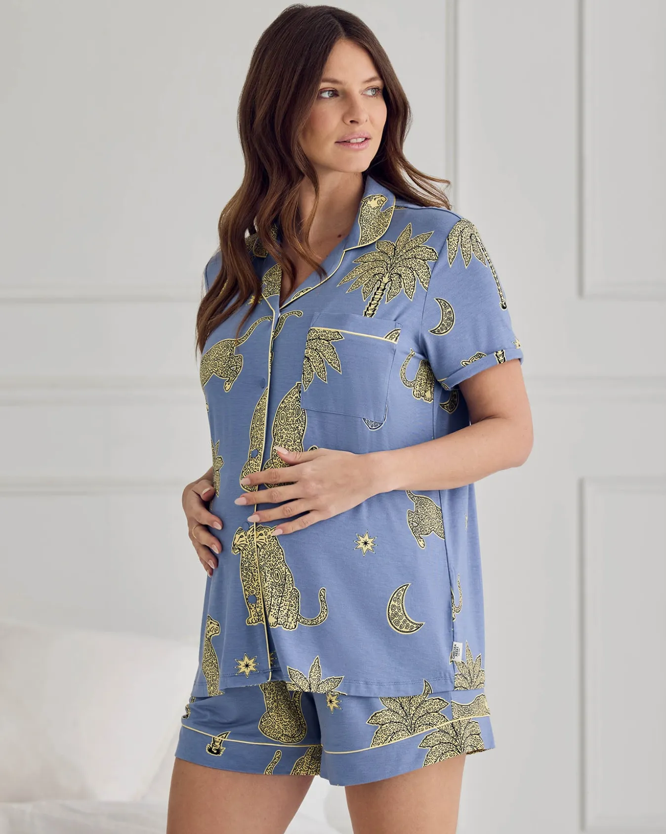 Maternity TENCEL™ Modal Midnight Leopard Print Short Pyjama Set