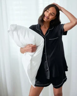 Maternity TENCEL™ Modal Short Button Up Pyjama Set - Black