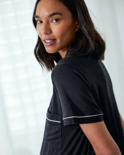 Maternity TENCEL™ Modal Short Button Up Pyjama Set - Black