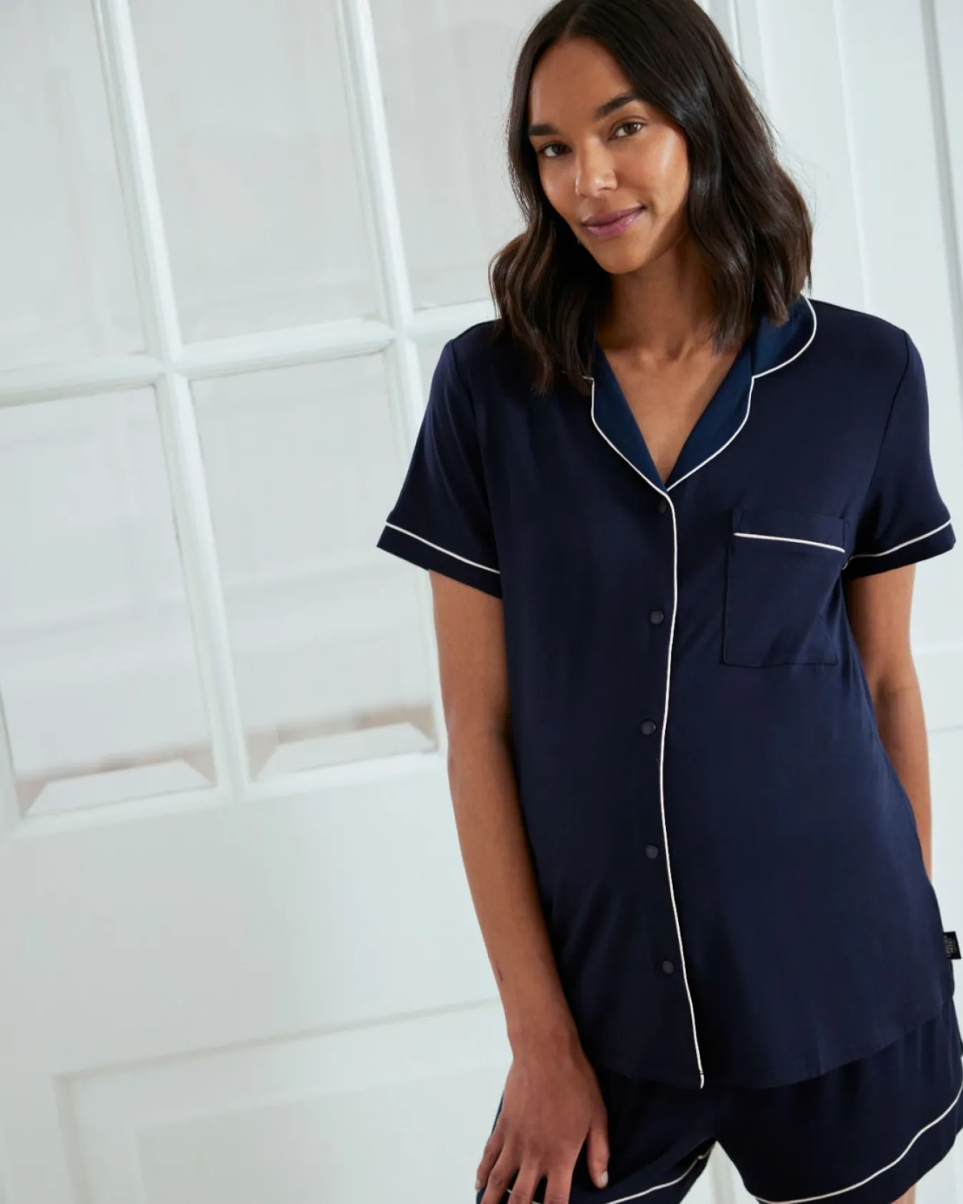 Maternity TENCEL™ Modal Short Button Up Pyjama Set - Navy