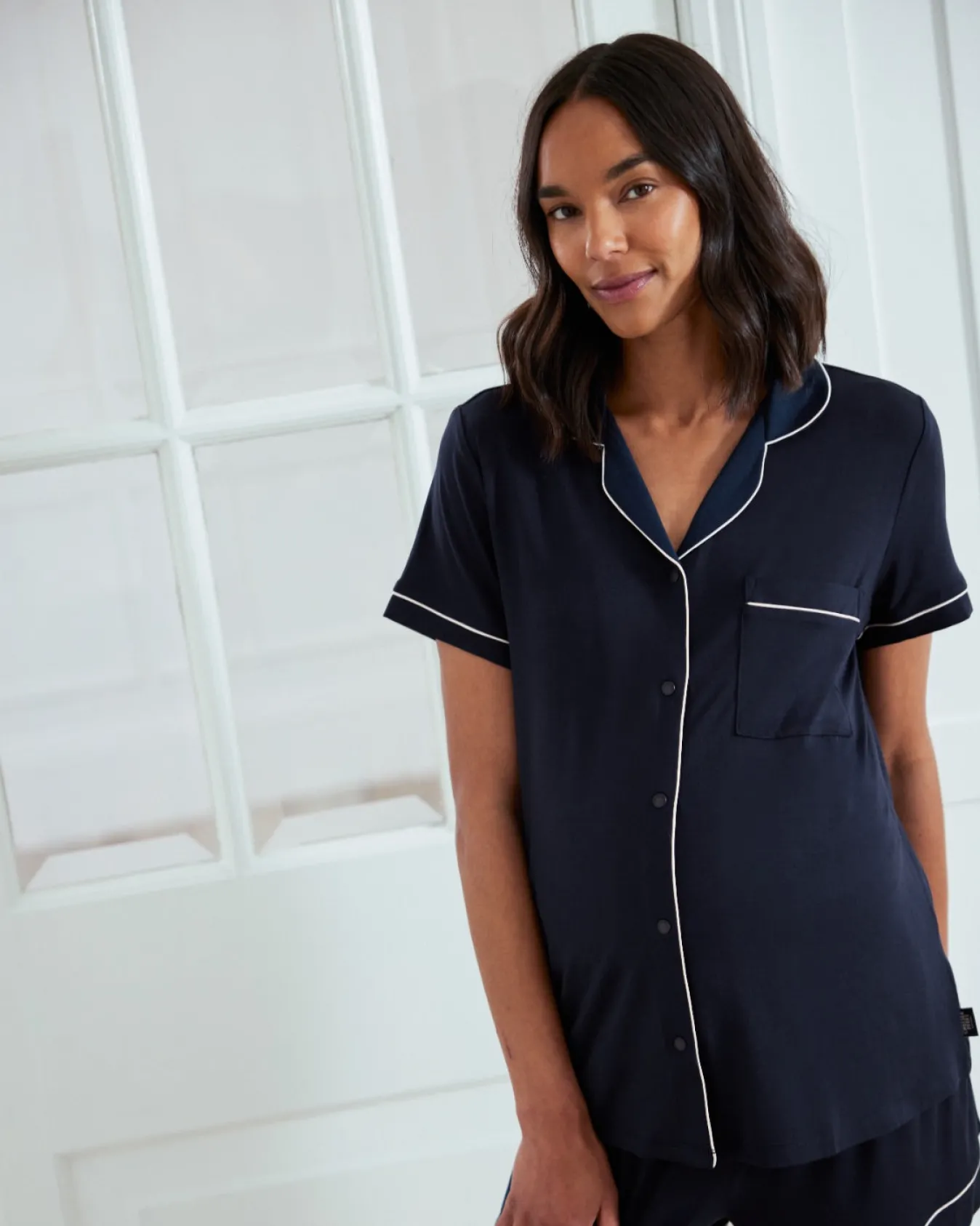 Maternity TENCEL™ Modal Short Button Up Pyjama Set - Navy
