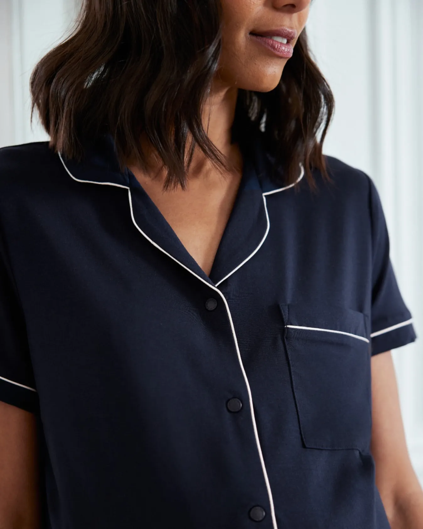 Maternity TENCEL™ Modal Short Button Up Pyjama Set - Navy