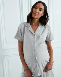 Maternity TENCEL™ Modal Short Button Up Pyjama Set - Grey
