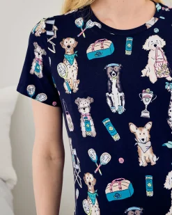 Maternity TENCEL™ Modal Tennis Dogs Print Short Pyjama Set - Navy