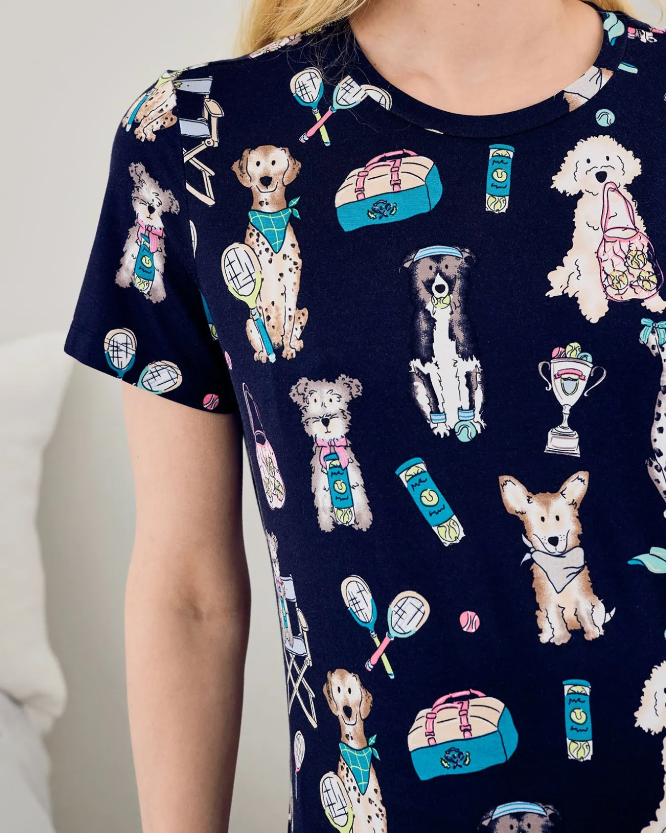Maternity TENCEL™ Modal Tennis Dogs Print Short Pyjama Set - Navy