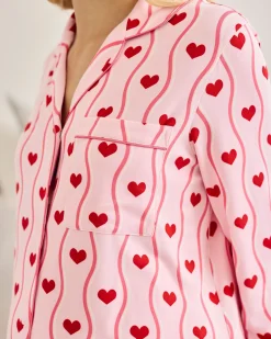 Maternity Wavy Stripe Heart Print Nightshirt