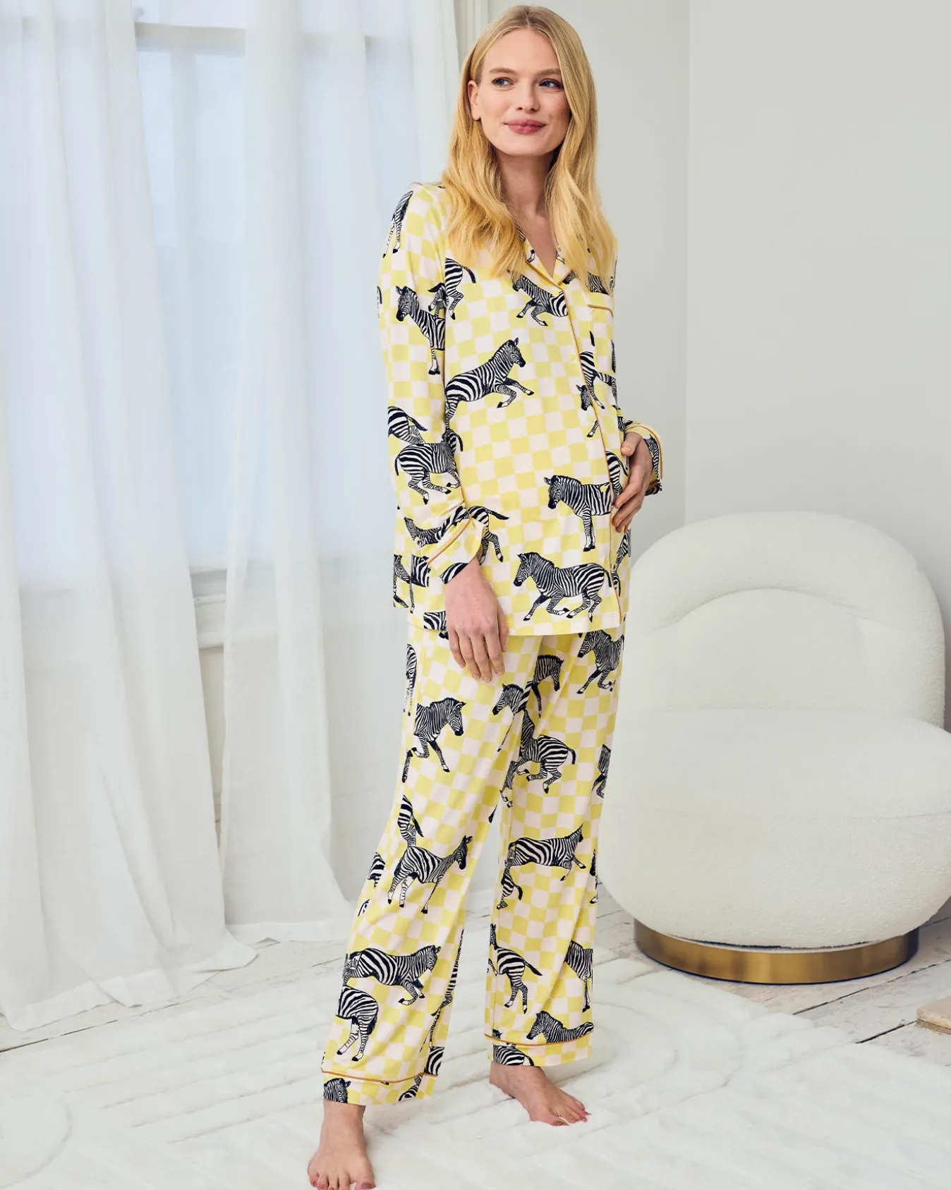 Maternity Zebra Checkerboard Print Long Pyjama Set