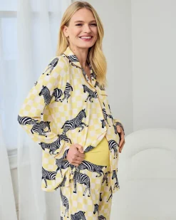 Maternity Zebra Checkerboard Print Long Pyjama Set