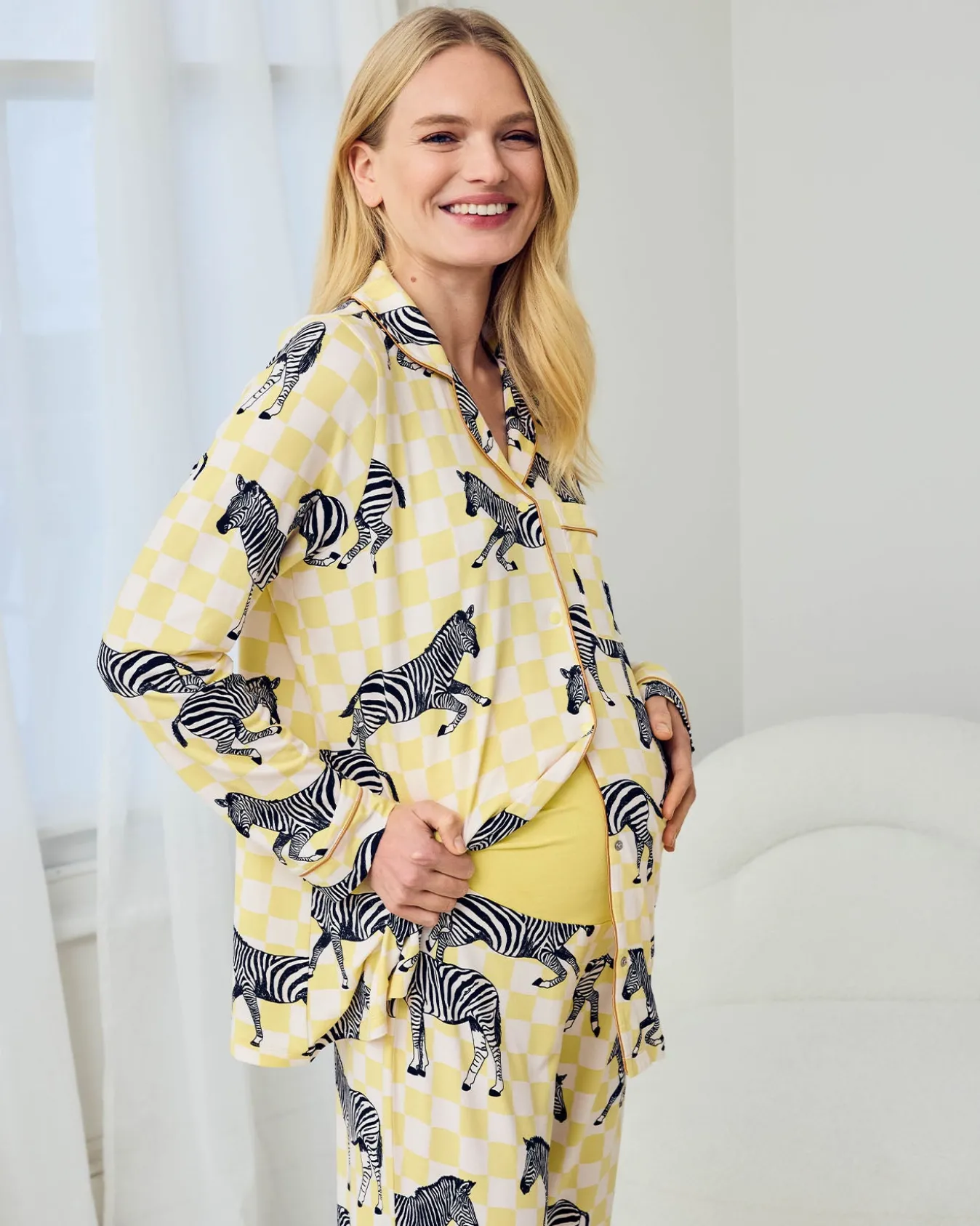 Maternity Zebra Checkerboard Print Long Pyjama Set