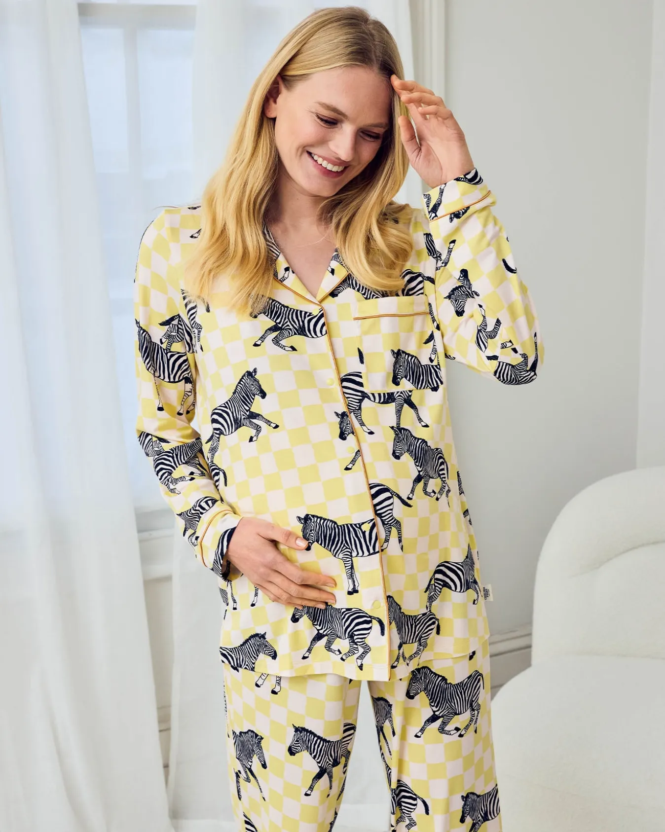 Maternity Zebra Checkerboard Print Long Pyjama Set
