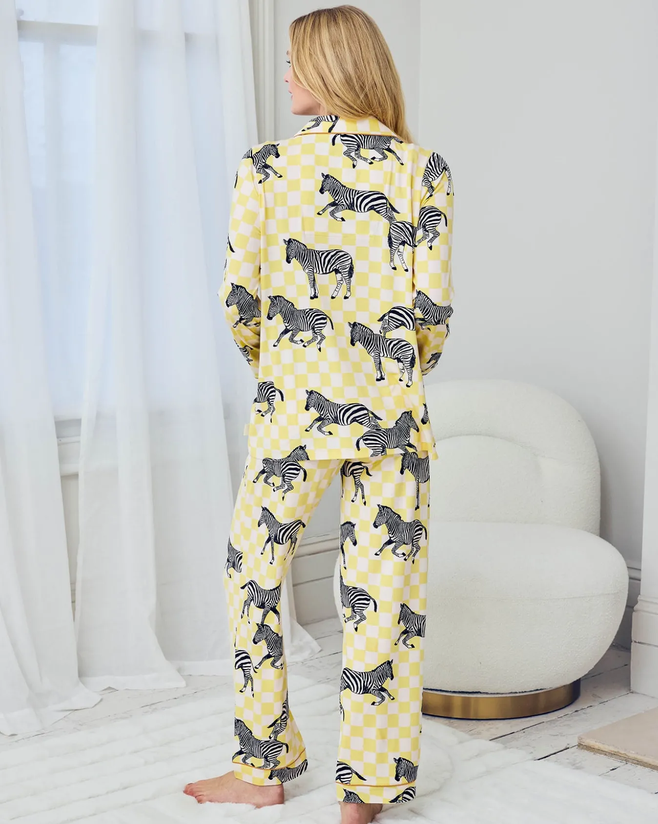 Maternity Zebra Checkerboard Print Long Pyjama Set