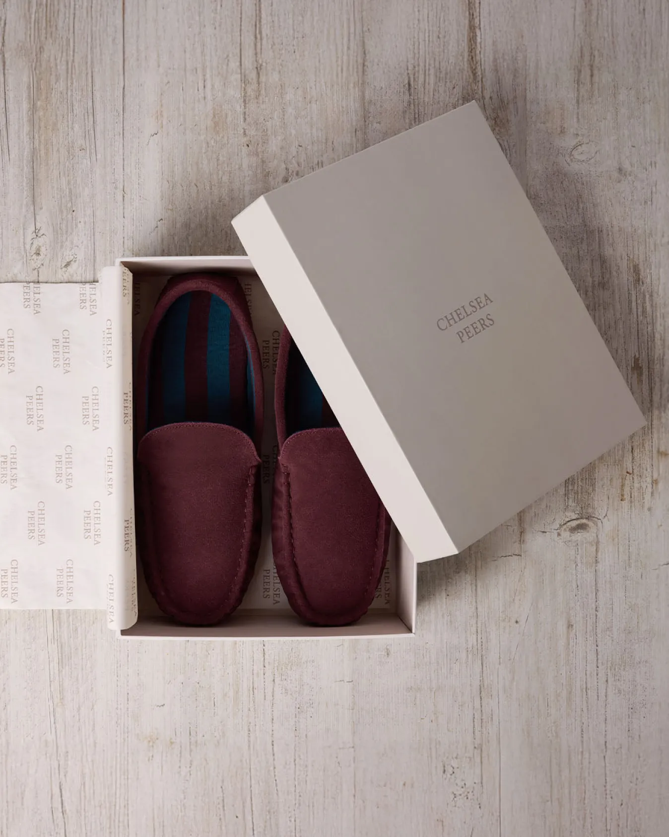 Mens Suede Moccasin Slippers - Burgundy