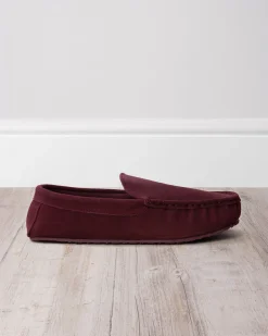 Mens Suede Moccasin Slippers - Burgundy