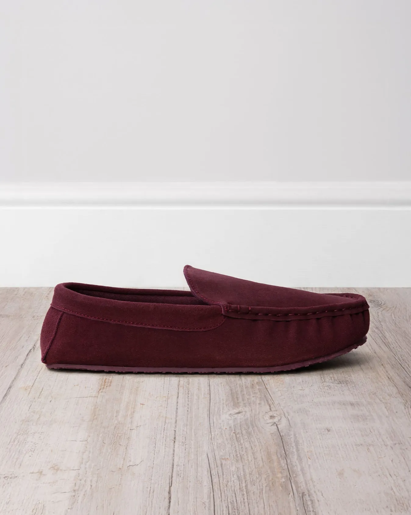 Mens Suede Moccasin Slippers - Burgundy