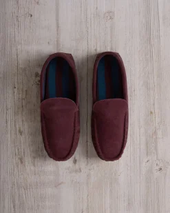 Mens Suede Moccasin Slippers - Burgundy