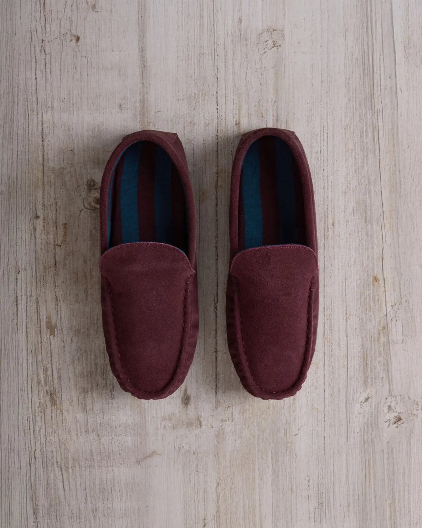 Mens Suede Moccasin Slippers - Burgundy