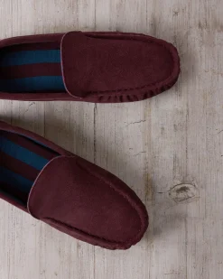 Mens Suede Moccasin Slippers - Burgundy
