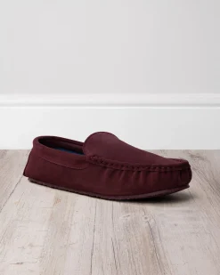 Mens Suede Moccasin Slippers - Burgundy