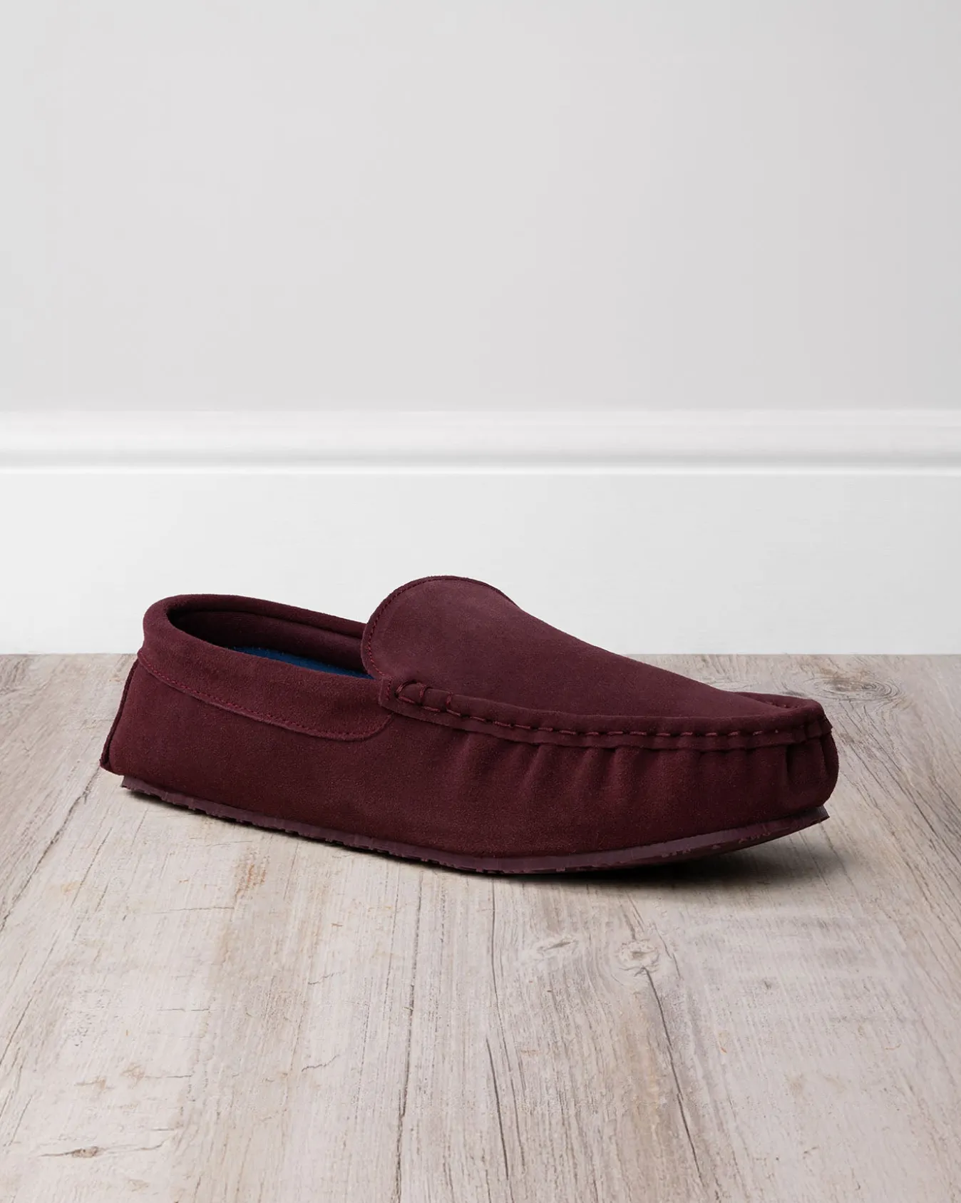 Mens Suede Moccasin Slippers - Burgundy