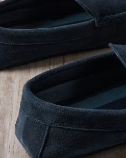 Mens Suede Moccasin Slippers - Navy