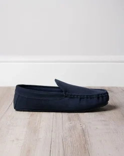 Mens Suede Moccasin Slippers - Navy