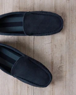 Mens Suede Moccasin Slippers - Navy
