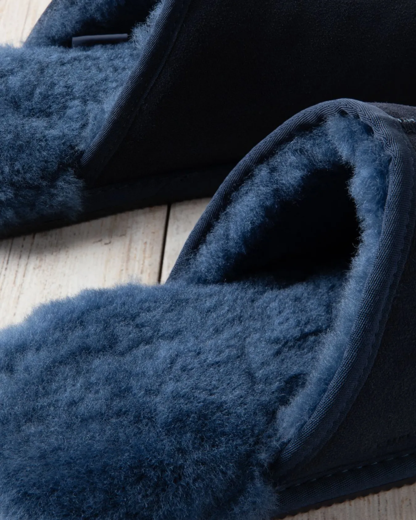 Mens Suede Sheepskin Mule Slippers - Navy