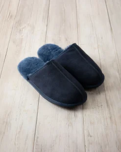 Mens Suede Sheepskin Mule Slippers - Navy